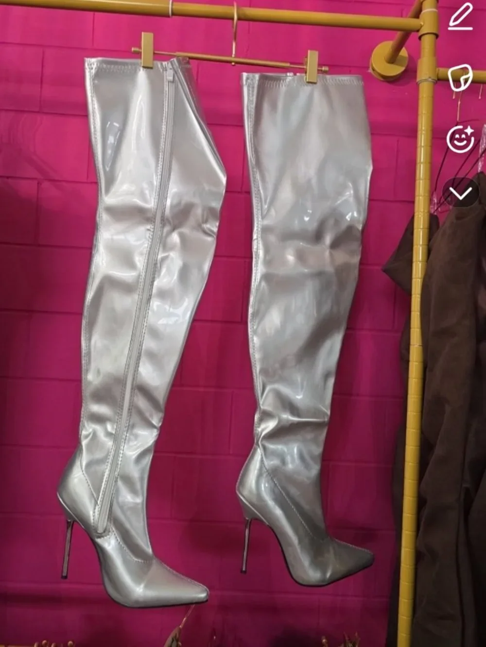 NEW Silver Metallic Thigh High Stiletto Boots